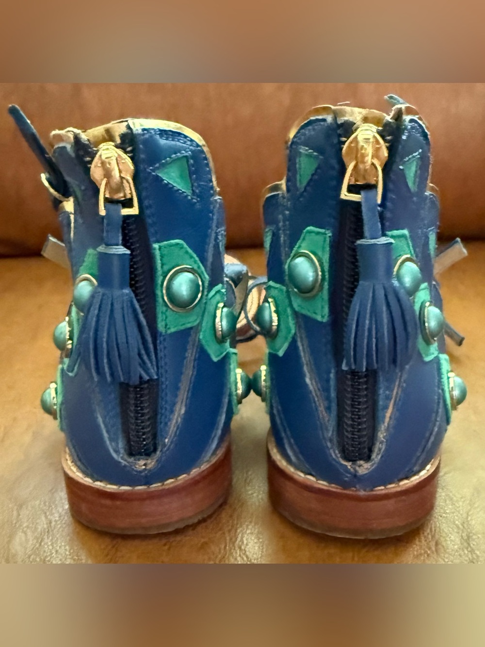 Kate Spade New York Soto Flat Sandals Blue Green Studded Leather Size 7.5 - Picture 5 of 10
